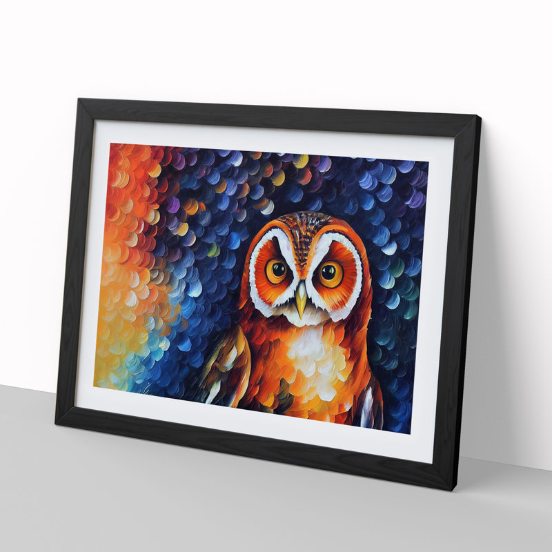 XH1022-6546X Owl Painting Vol.3 Abstract 1 Piece Single Picture Frame Wall Art, 34cm H x 46cm W, Black