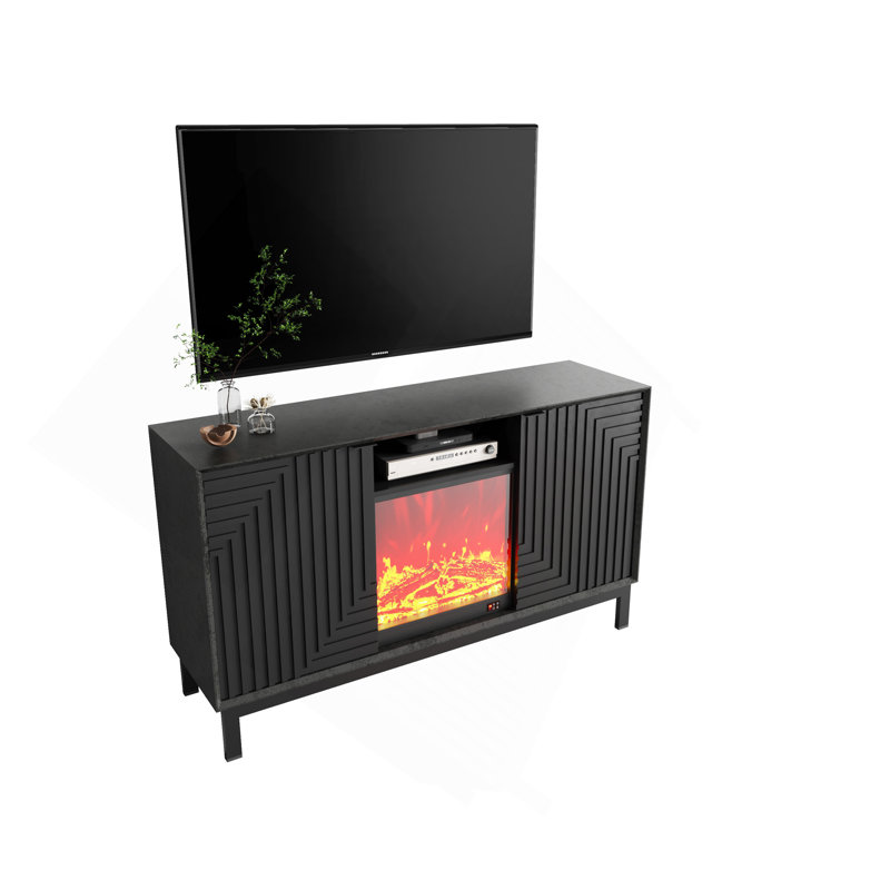 Mid Century Modern TV Stand With Fireplace And Functional Storage
