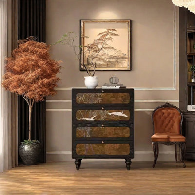 Ash Wood Cabinet with Drawers and Solid Legs