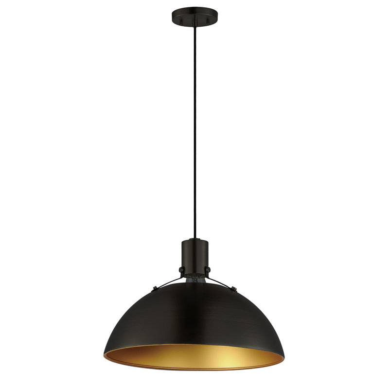 Luminaire suspendu unique à 1 lumière Dawn, Laiton antique / noir, H 10,5 po x l 15,25 po x P 15,25 po