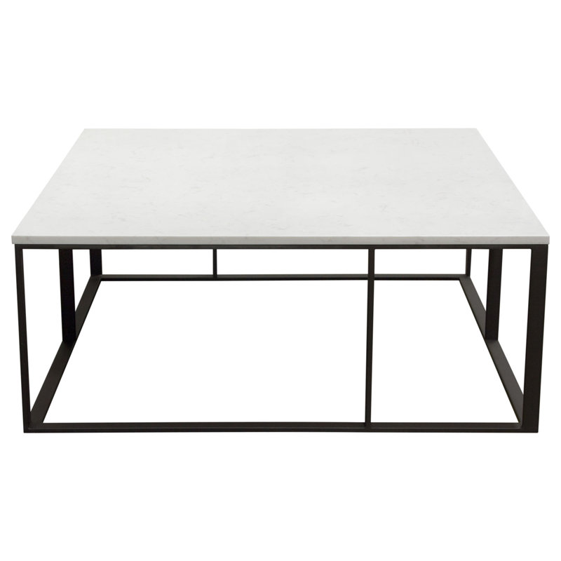 Table carrée Surface avec plateau en marbre d'ingénierie et base en métal thermolaqué noir