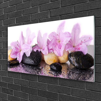 Floral Flower Stones 1 Piece Wall Art on Glass