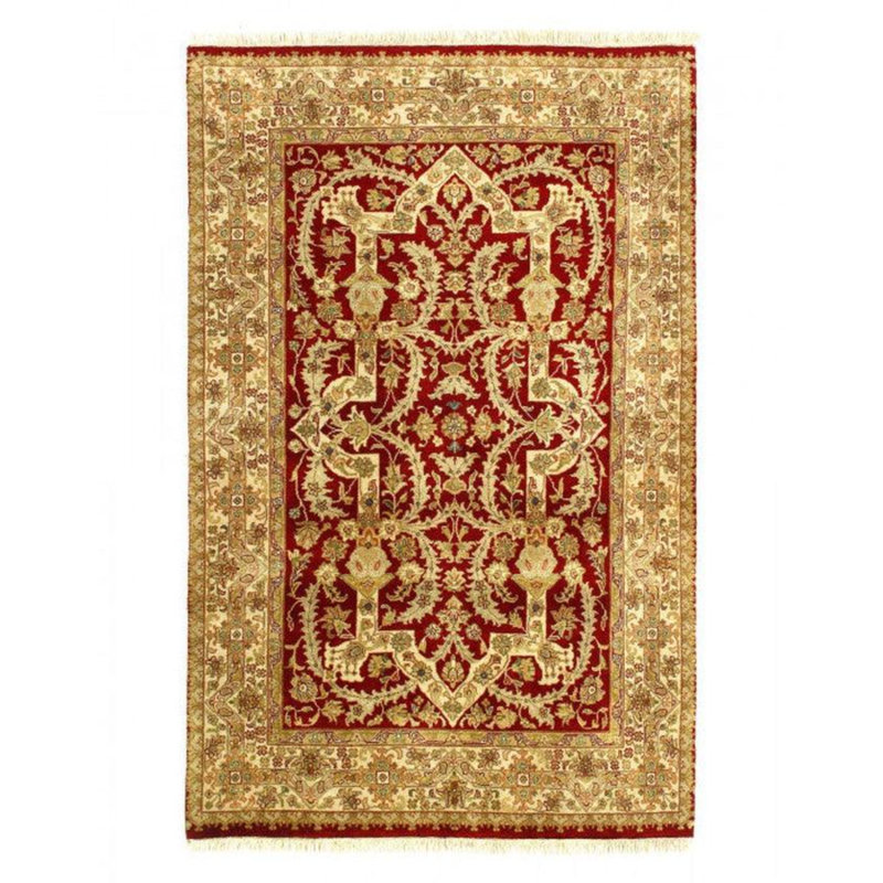 Tapis oriental rouge en laine / coton fait à la main 4 pi x 6 pi Oriental