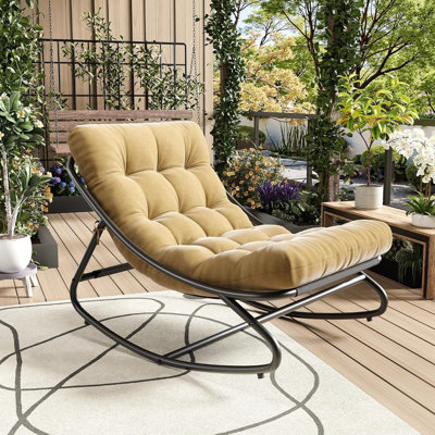 Chaise berçante avec coussin en coton PP doux, tissu Oxford durable et tissu en polyester, structure en fer robuste, siège confortable pour une utilisation intérieure et extérieure, conception légère et portable