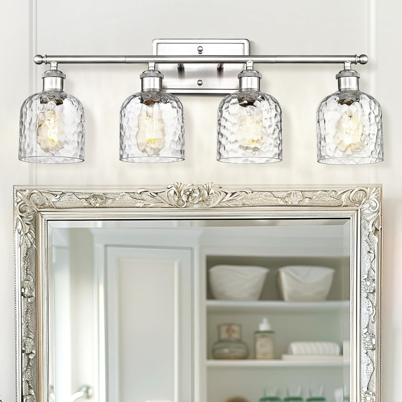4-Light Bathroom Vanity Light With Clear Hammered Glass, Brushed Nickel