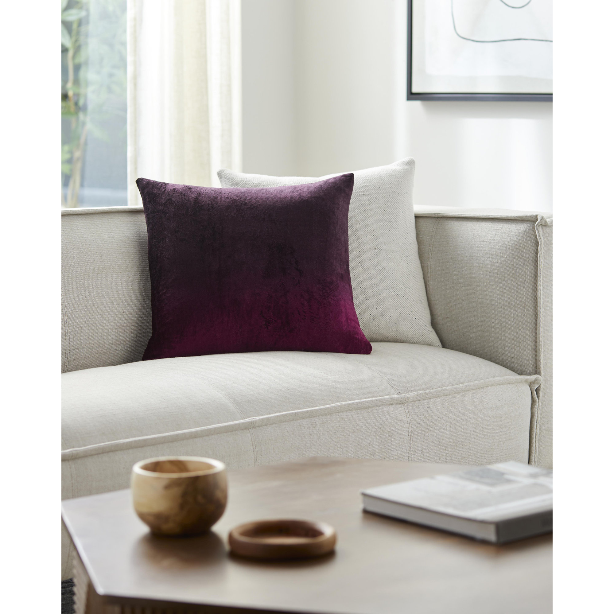 Theodosia 100% Viscose Throw Pillow, Dark Plum, 20" x 20", Down