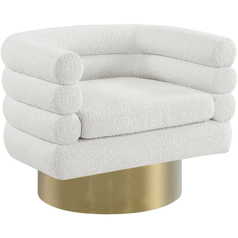 Tessa 33.5" W Boucle Swivel Barrel Chair, Cream Boucle Fabric