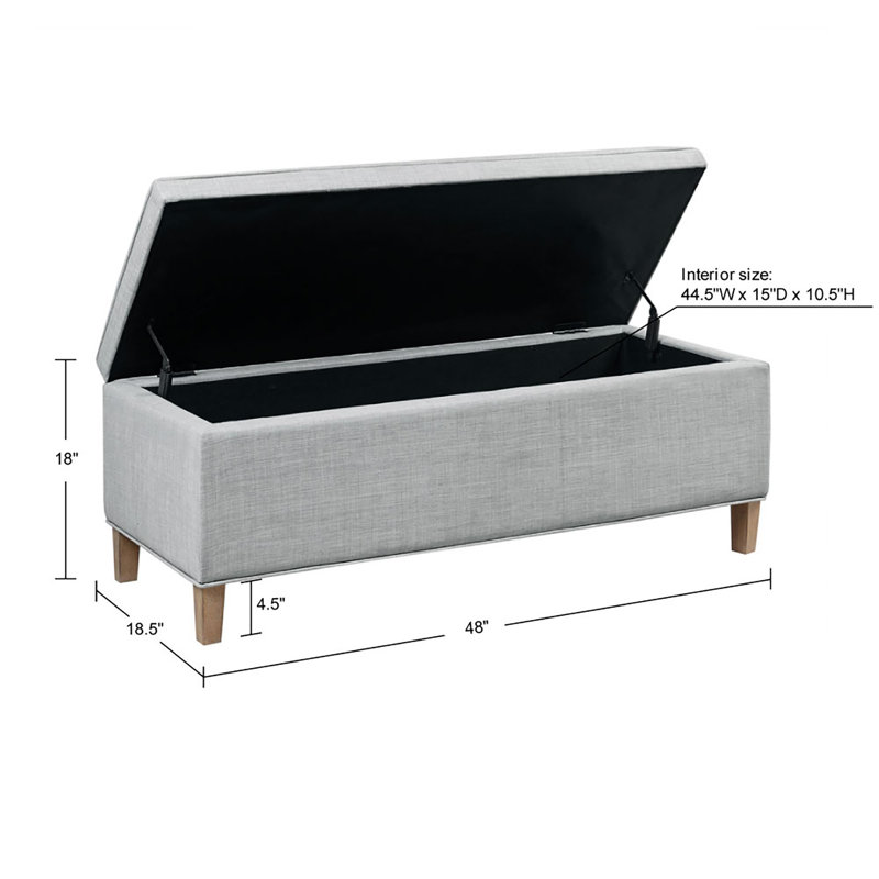 Caymus Light Grey Fabric Rectangular Storage Bench with Solid Wood Legs