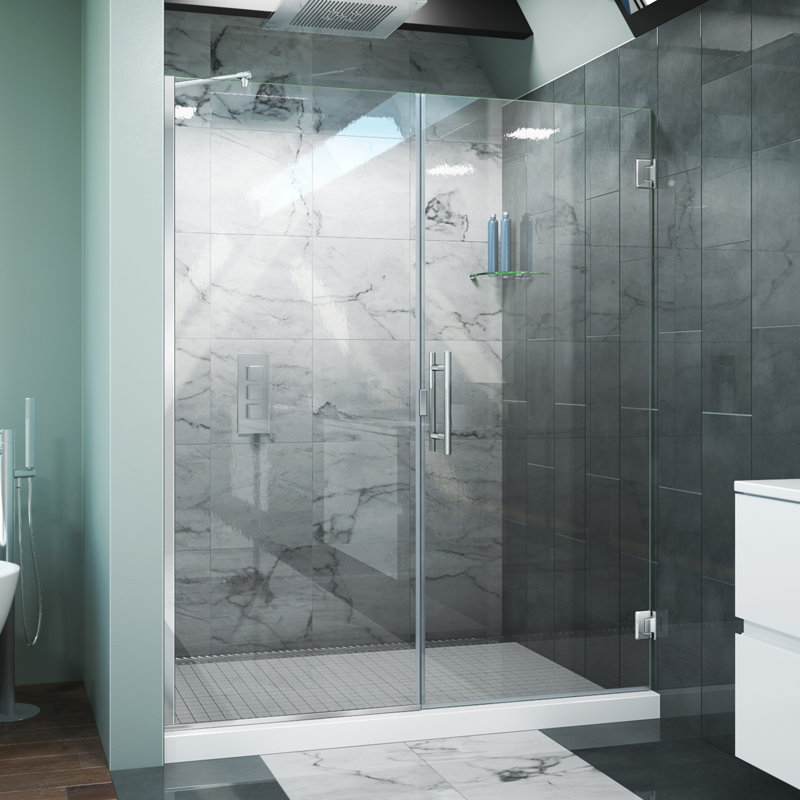 Scottsdale 51'' - W x 72'' H Hinged Door Frameless Shower Door with Invisible Shield By Clean-X, Polished Chrome