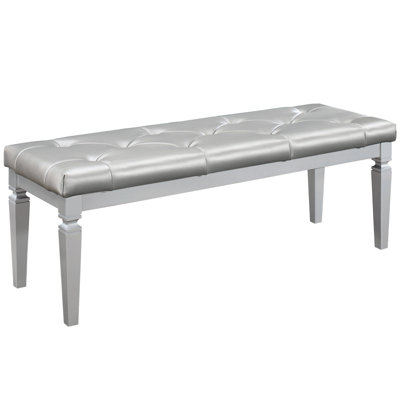 Silver Faux Leather Bedroom Bench With Foam Cushion Shell Furniture In And