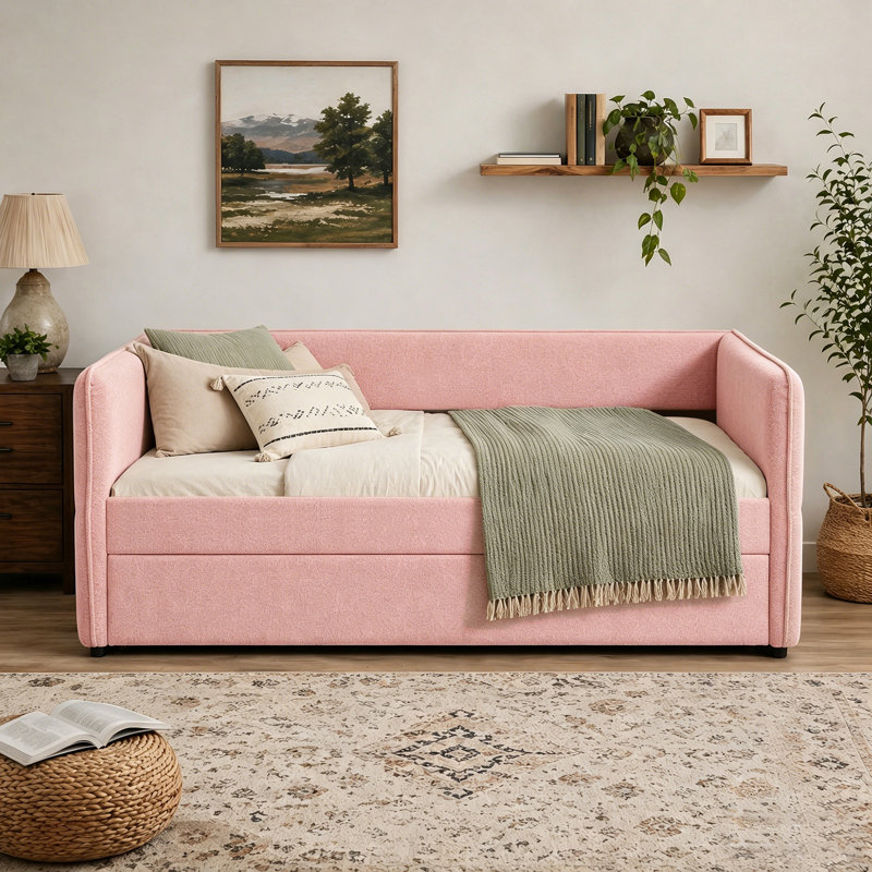 Lit de jour simple rembourré Modern, Lit simple, Rose