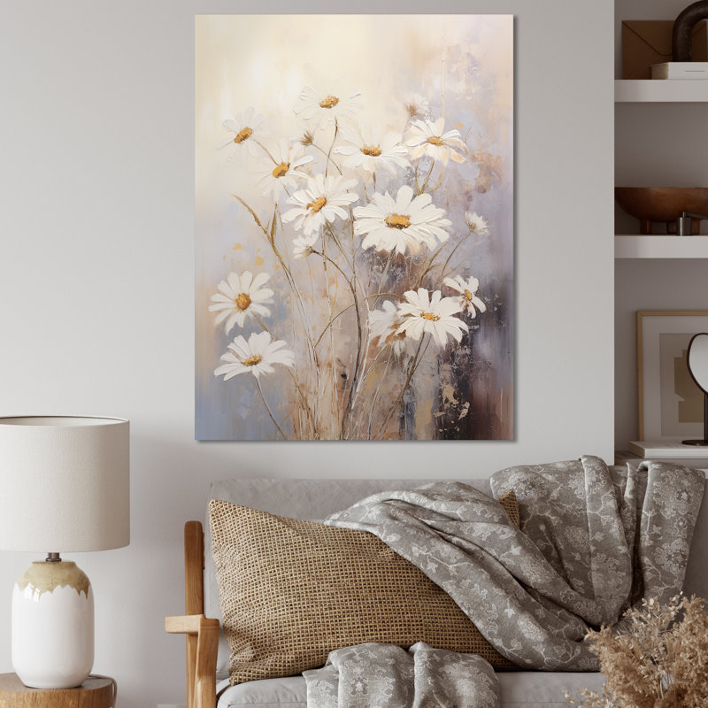 «White Daisy Fields Elegance IV», reproduction sur toile, Toile tendue, H 32 po x l 16 po x P 1 po