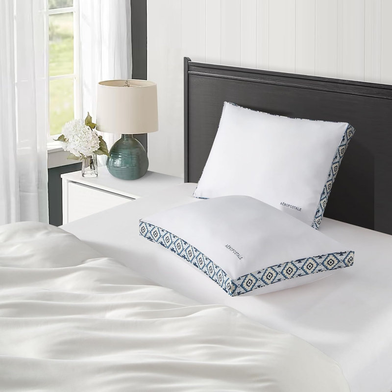  Geometric Printed Gusset Bed Pillow Set Of 2, Standard
