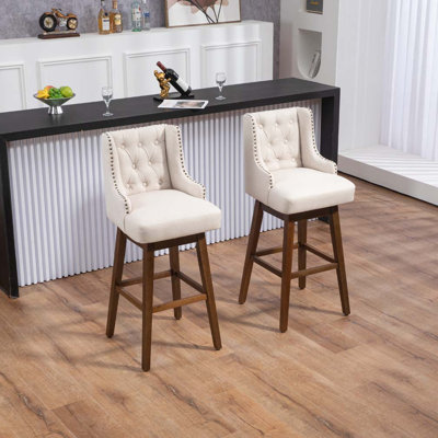 360 Degree Swivel Solid Wood Barstools Set of 2
