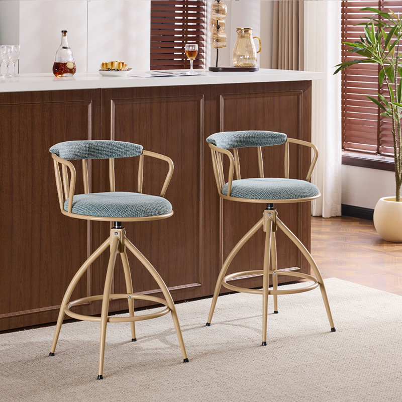 Ensemble de 2 tabourets de bar pivotants en tissu avec dossier et repose-pieds pour la cuisine à domicile, Bleu