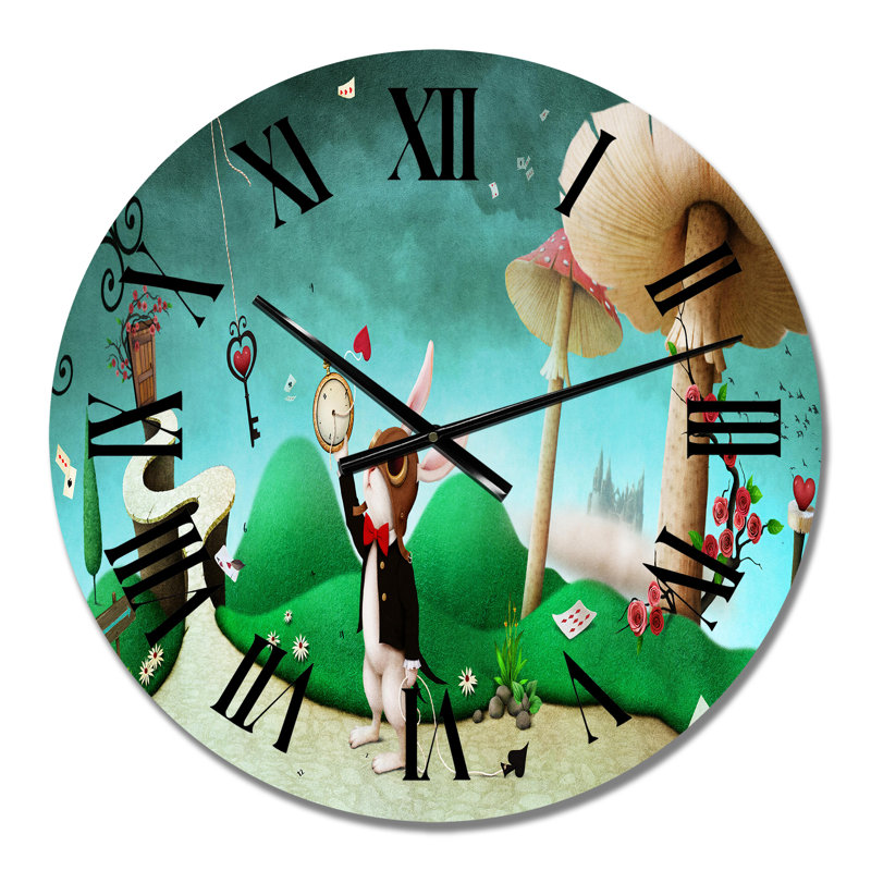 Lapin blanc Alice au pays des merveilles II - horloge murale pour enfants, Médium