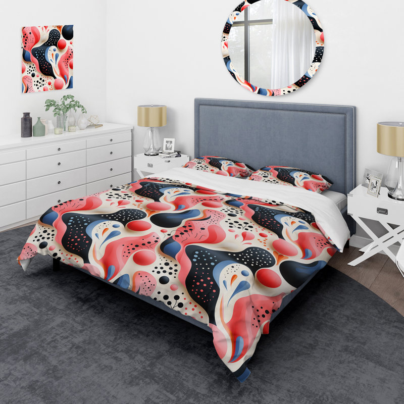 Ensemble de housse de couette rose et bleu Midcentury Trendy, Housse de couette simple + 1 taie décorative stan