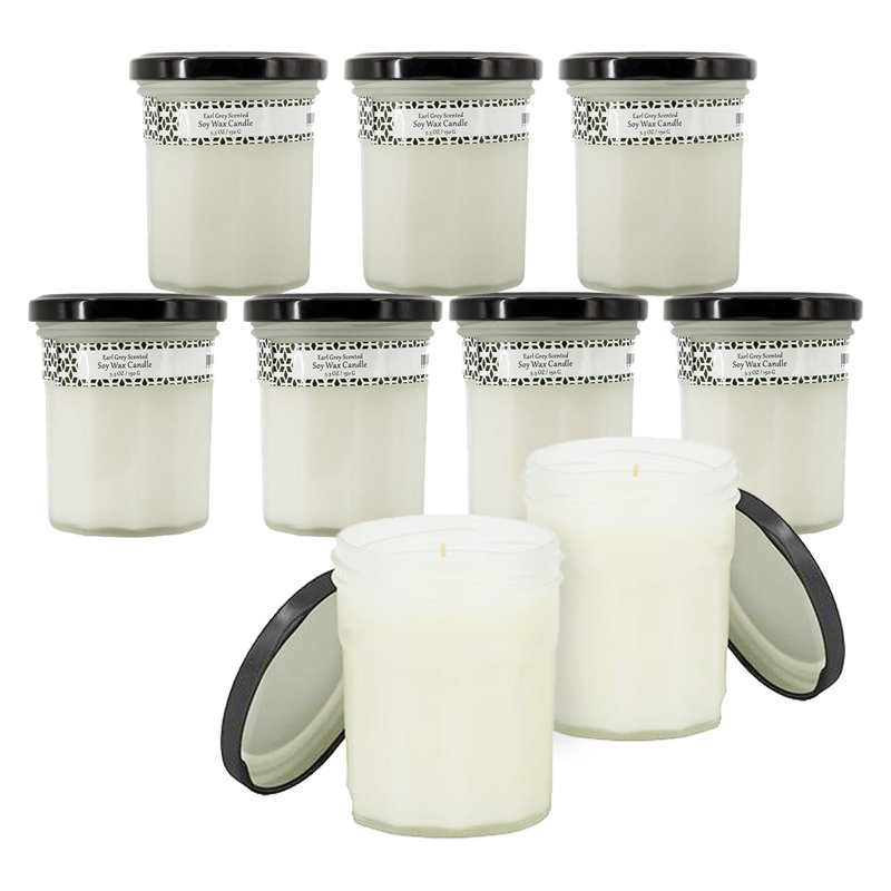 Bougies de cire de soja parfumées 5,2 oz Earl Grey - 28 heures - ensemble de 9 - blanc