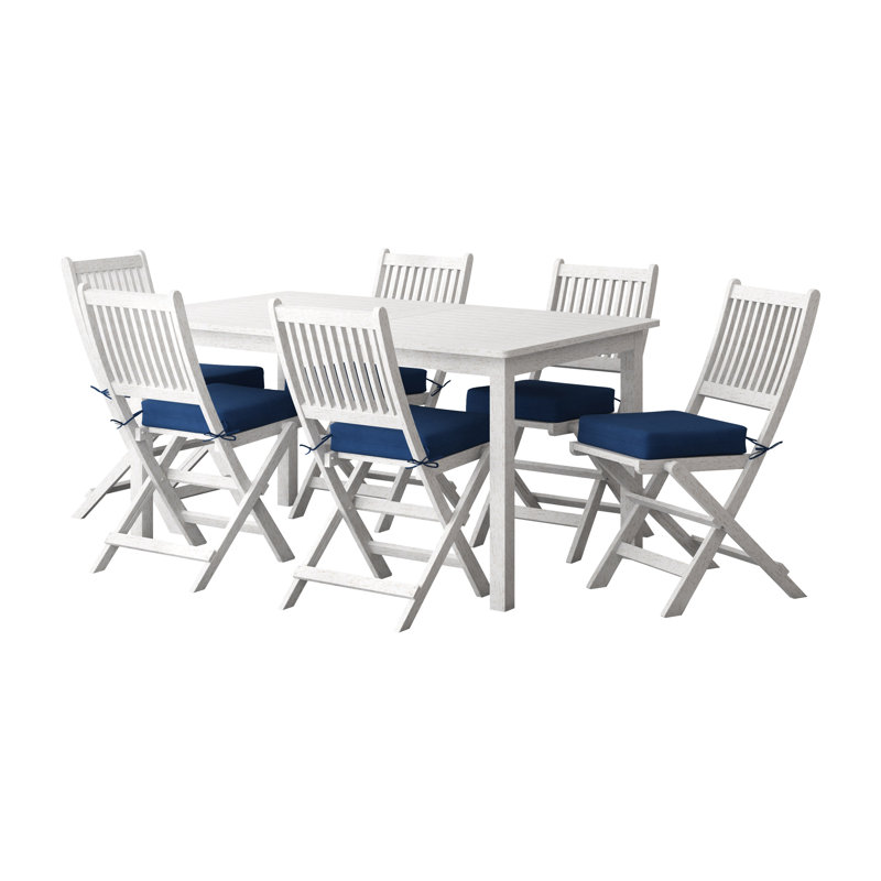 Ensemble de salle à manger rectangulaire pour 6 personnes 59 po Gwenda, Bleu marine, Blanc