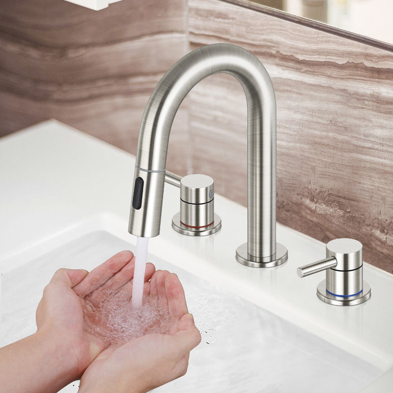 Widespread Faucet 2-handle Bathroom Faucet with Drain Assembly, Brushed Nickel