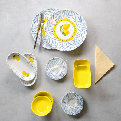 Elegant 26-Piece Breakfast Set, 100% Porcelain | Includes 6 Service Plates (9.8 in), 2 Small Platters (5.9 in), 2 Big Platters (7.5 in), 4 Mini Bowls, 6 Tea Cups & 6 Saucer | Microwave Safe, Perfect for Stylish Dining