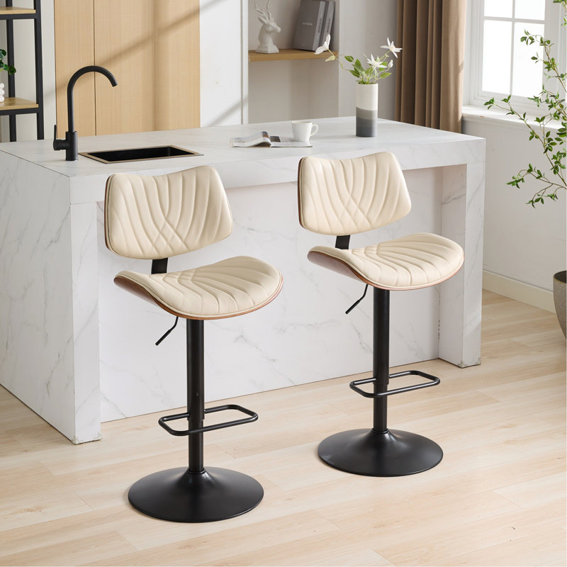 Chaises de bar pivotantes 360 ° en noyer courbé en noyer de style Mid Century