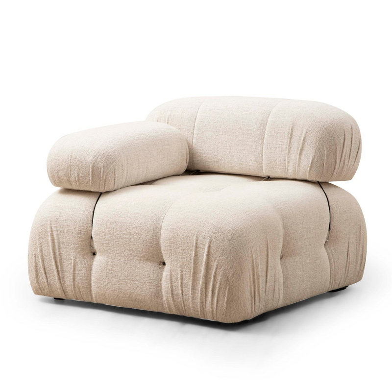 Elegant 1-Seat Sofa, Cream Color, 37.4 x 37.4 x 29.5 inches | Beech Wood & Chipboard Frame, 100% Polyester Fabric, 28 DNS Soft Foam & Feather Cushions | Detachable Back & Arms, Modern Scandinavian Design, Customizable Modular Units