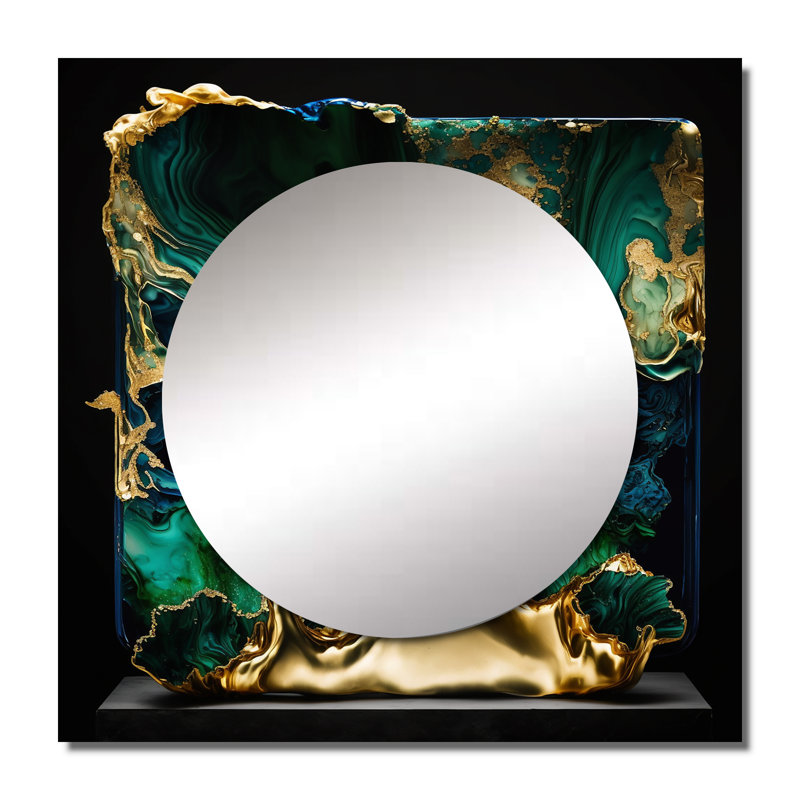 Latitia - Art mural miroir carré abstrait en marbre, 23 po x 23 po