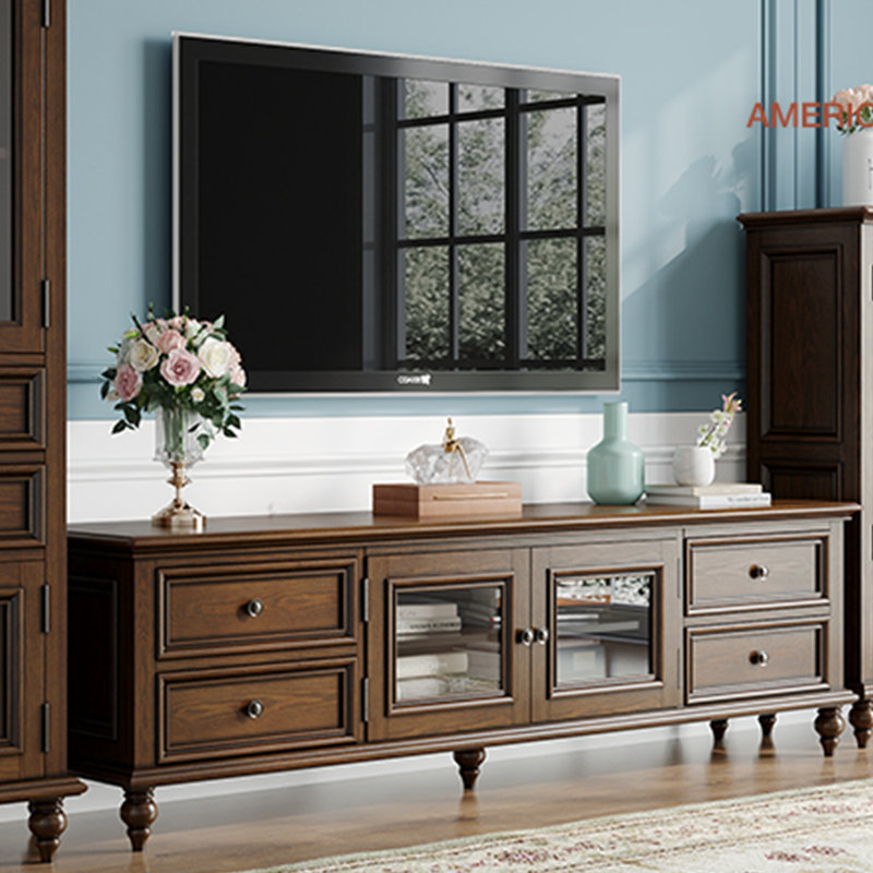 Meuble télé avec cadre en bois massif durable, 86.61"
