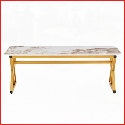 Table basse contemporaine en marbre fritté à motif marbré avec pieds en métal doré, facile à nettoyer et amp; Gain de place pour le salon