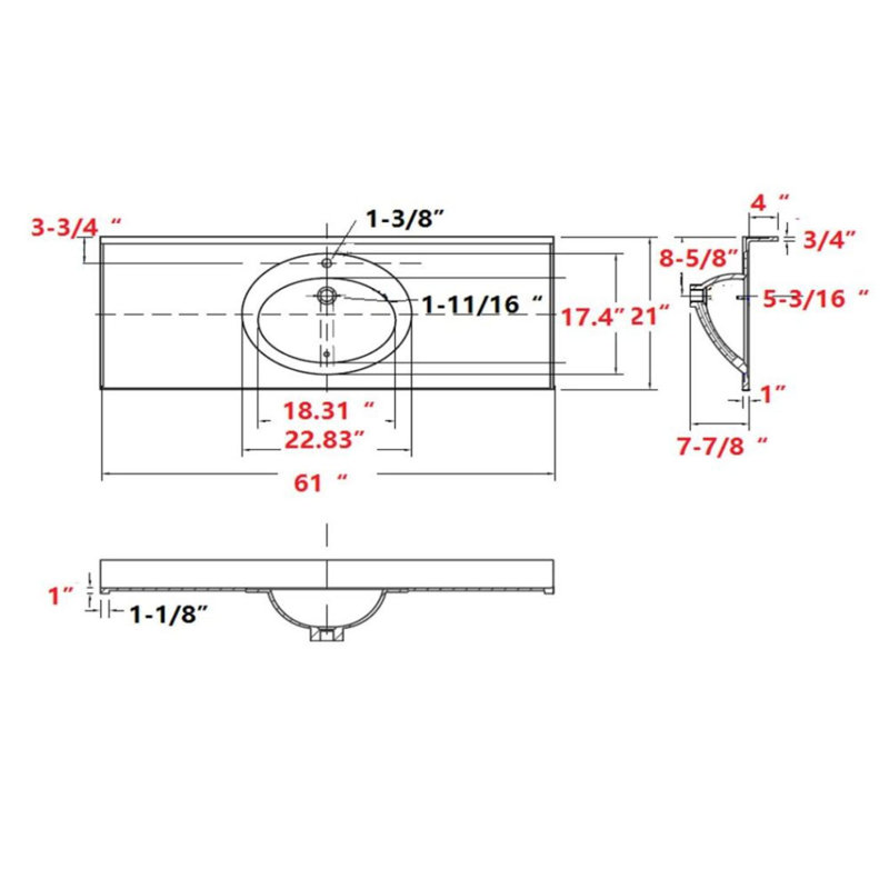 61-Inch White Cultured Marble Vanity Top with Backsplash