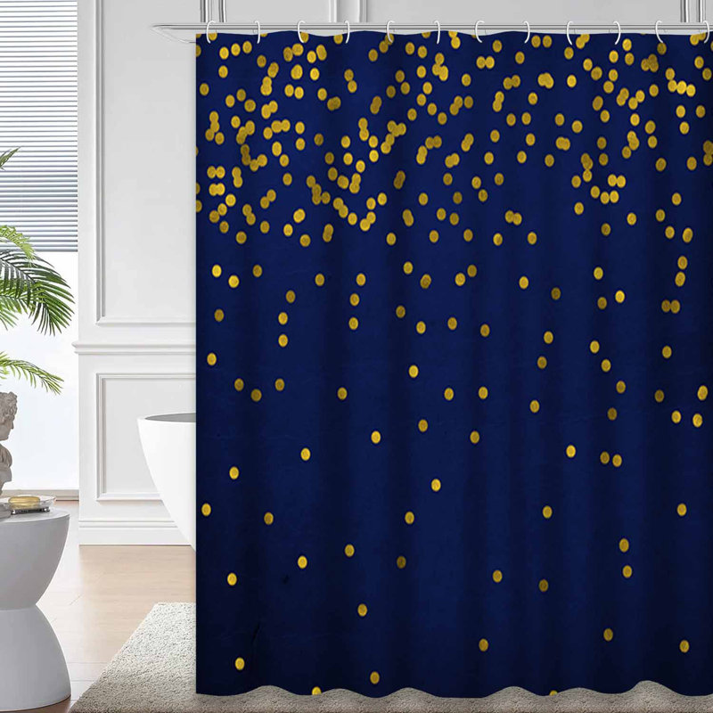 Rideau de douche New Year En Blue Pois Confetti Gold avec 12 crochets, L 72 po x l 78 po