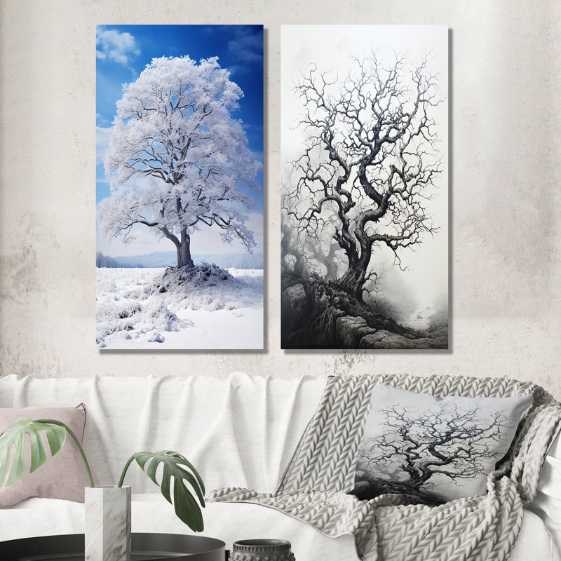 «White Tree Winters Embrace», 2 pièces, H 32 po x l 32 po, Toile tendue