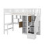Lit mezzanine simple en bois avec bureau intégré, DEL, tablettes de rangement, armoires et escalier-13738085