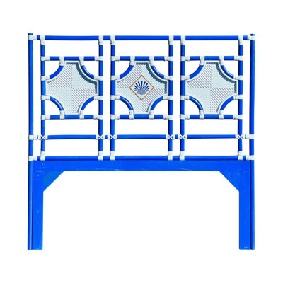 Joy Headboard with Blue Poles and White Leather