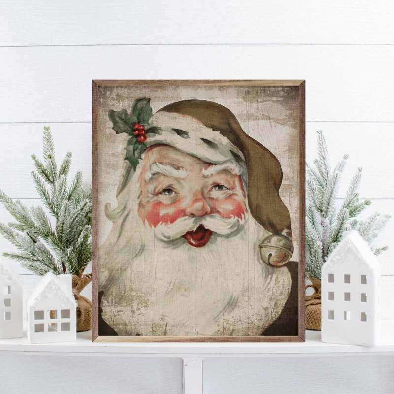 Santa With Bell And Holly Bronze Hat, 10" H x 8" W