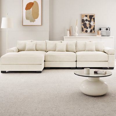 130" Oversized Cloud Modular L-Shape Sectional Couch with Ottoman, Soft Corduroy Fabric, Deep Seat & Wide Armrest Ergonomic Design, Includes 9 Pillows for Living Room or Bedroom
