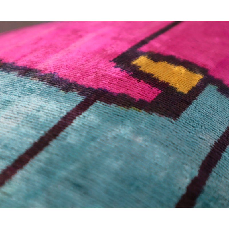 Velvet Rectangular Pillow Cover & Insert, Blue/Pink/Green Geometric 1