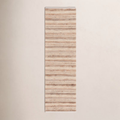 Brown Beige Hand-Woven Striped Wool Rug