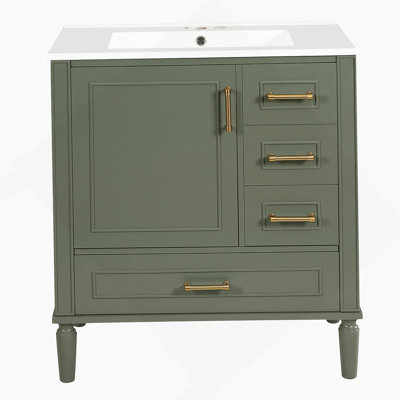 Functional Bathroom Vanity With Ceramic Sink, Soft-Close Door, Multiple Drawers, Built-In Shelf, And Ample Storage For A Modern Bathroom