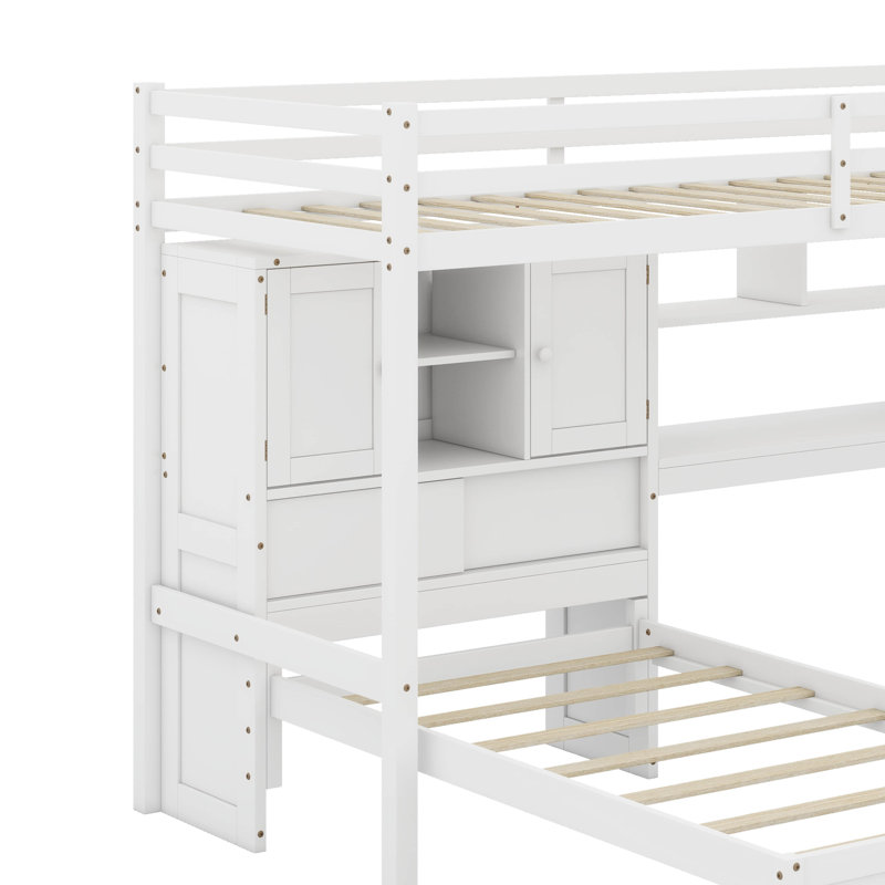 Twin Over Twin Loft Bed With Desk, White