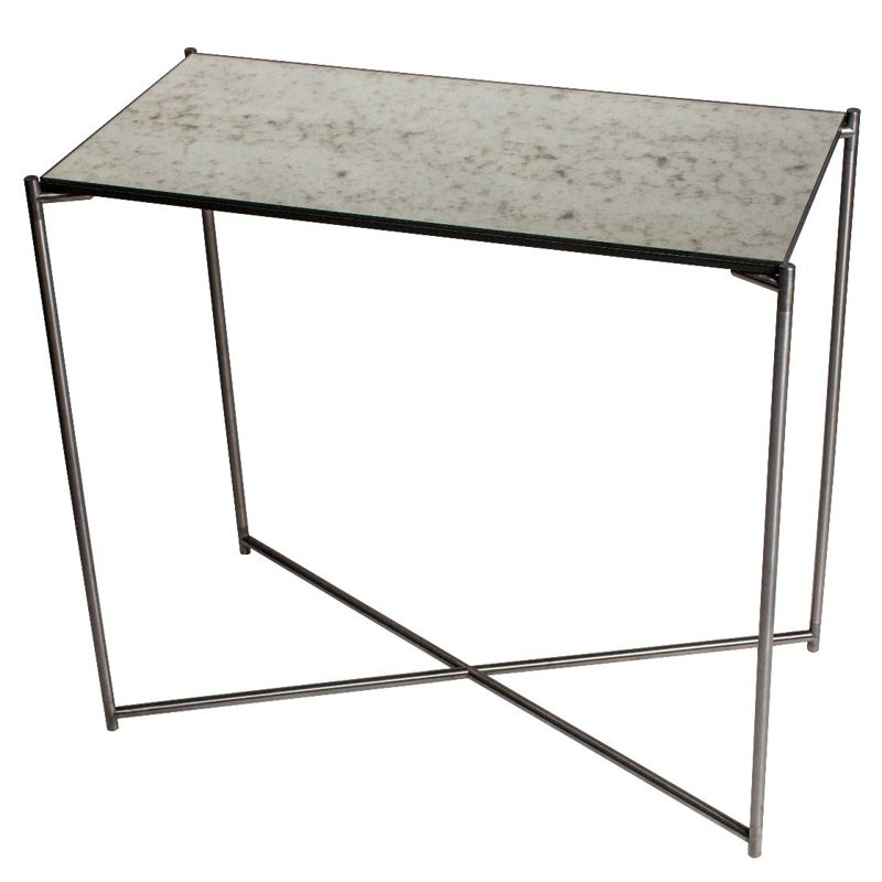 Bedell Glass Top Console Table, 49.7cm H x 123.3cm W x 42.5cm D, Metal