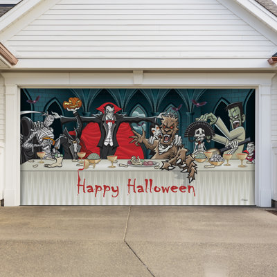 Bannière de porte de garage double 7 pi x 16 pi Dracula's Dinner - Décorations d'extérieur
