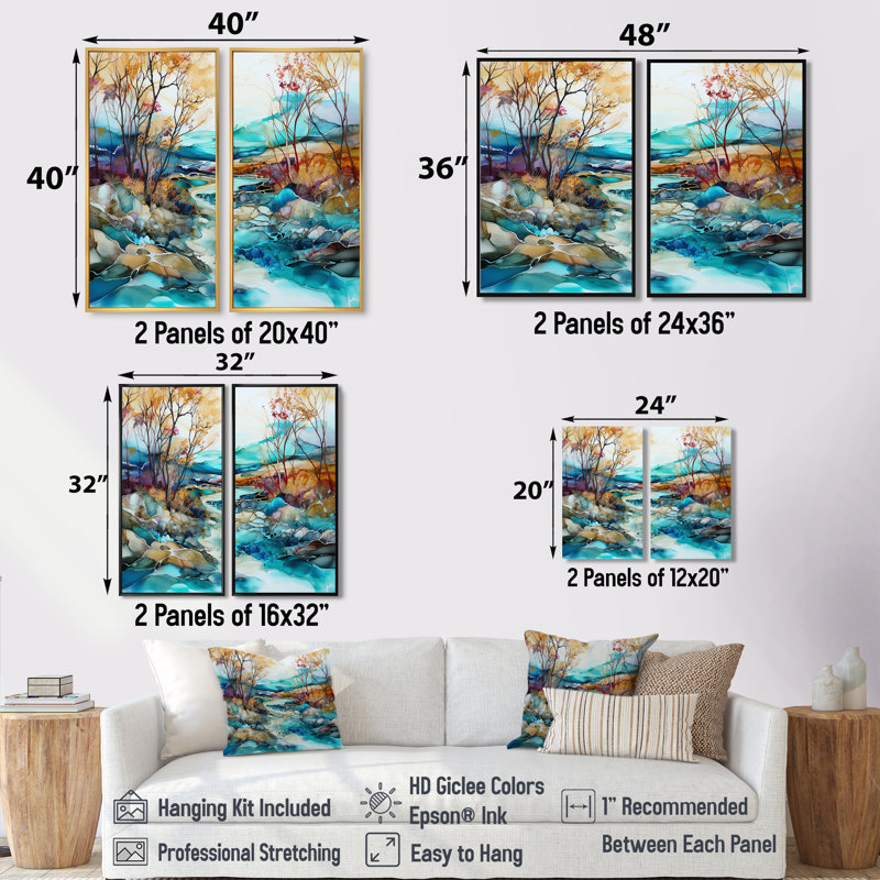 Turquoise et brun, paysage de charme liquide - impressions d'art moderne sur toile, 36" H x 48" W, Gold