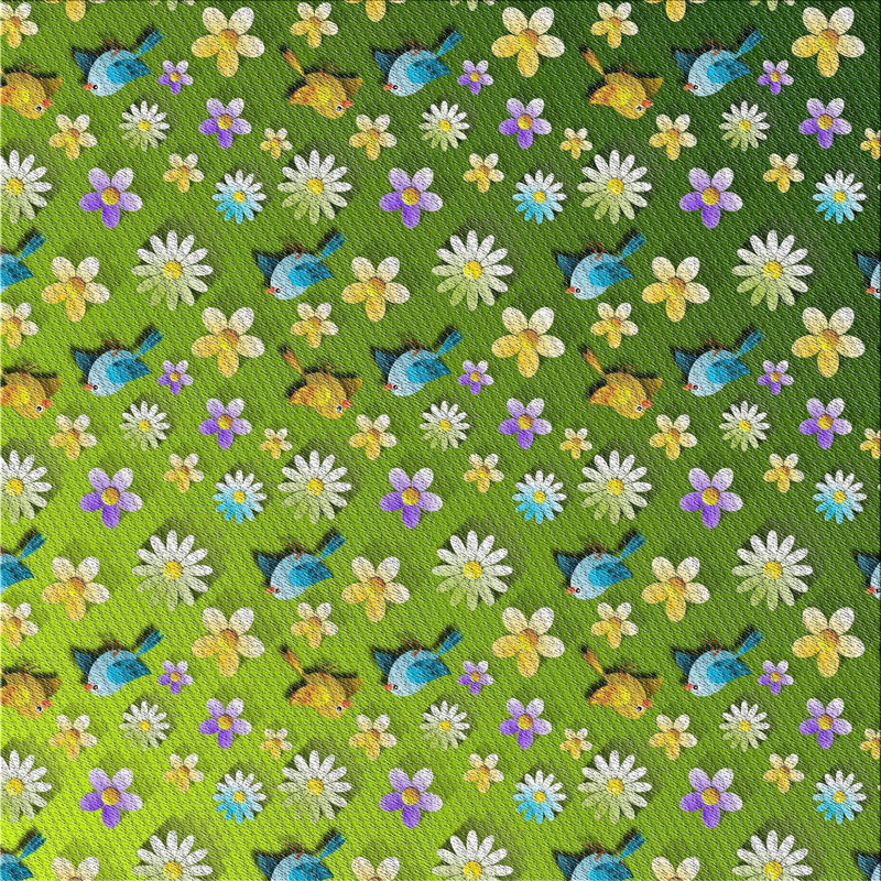 Tapis vert/jaune à motifs, Carré 8 pi