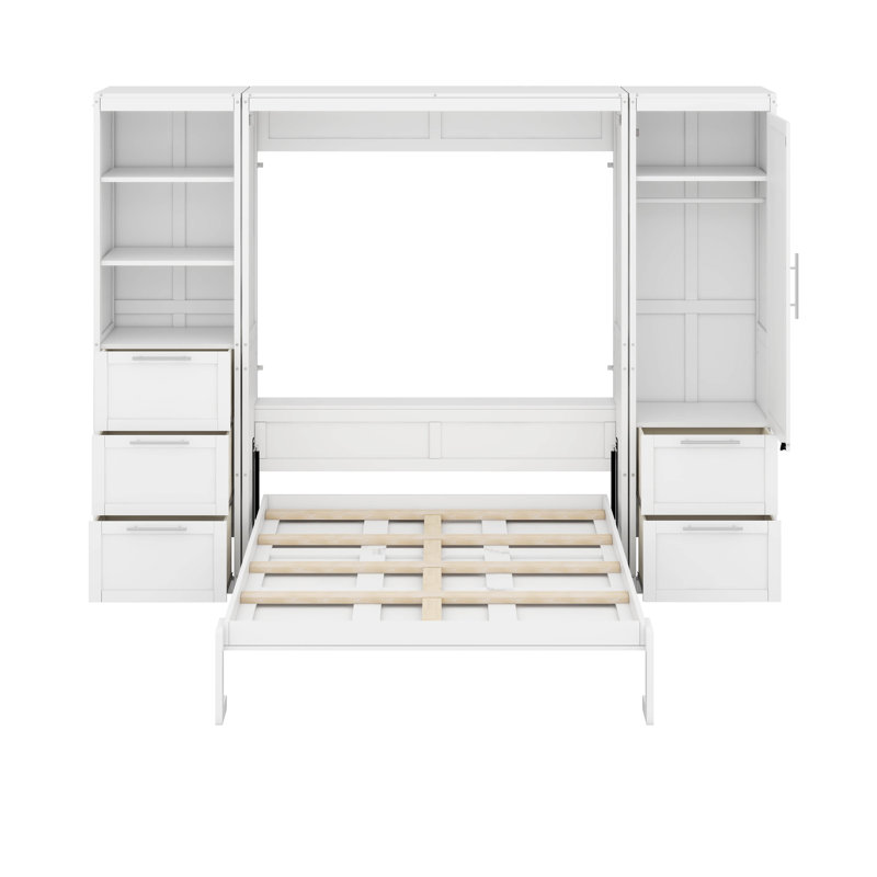Grand lit escamotable avec tiroirs, Blanc