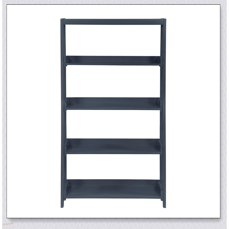 Bibliothèque moderne moderne à 4 tablettes avec une finition bleue élégante, idéale pour le rangement élégant et la présentation dans n'importe quelle pièce.