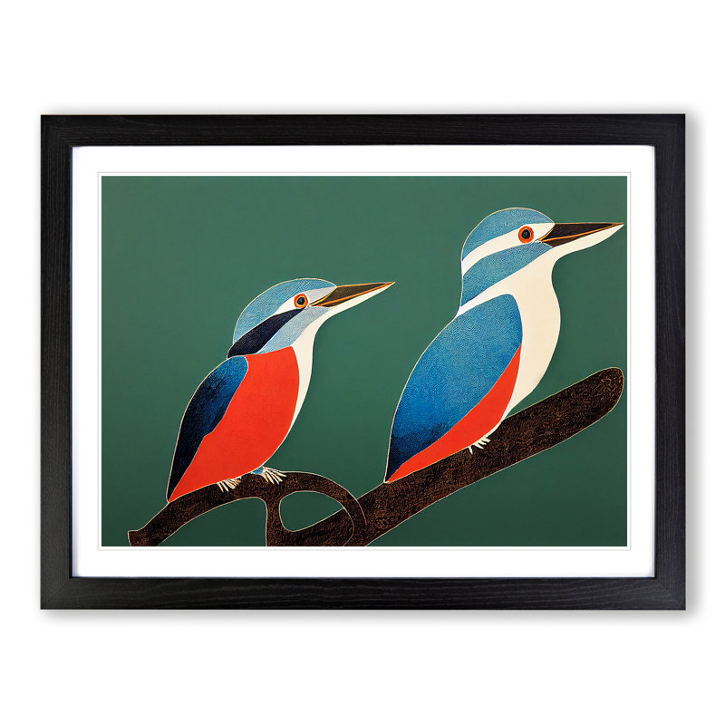 Beautiful Kingfisher Birds Abstract - Single Picture Frame Print, 25cm H x 34cm W x 2cm D, Black Framed