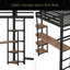Lit mezzanine double en métal avec bureau intégré et tablettes de rangement