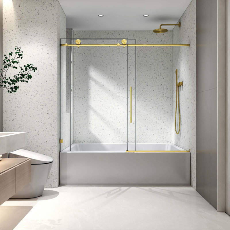 Porte de douche 6063 en acier inoxydable brossé 6063 avec fonction de fermeture douce réglable, avec nettoyage à la nano facile, poignée anti-déflagrante
